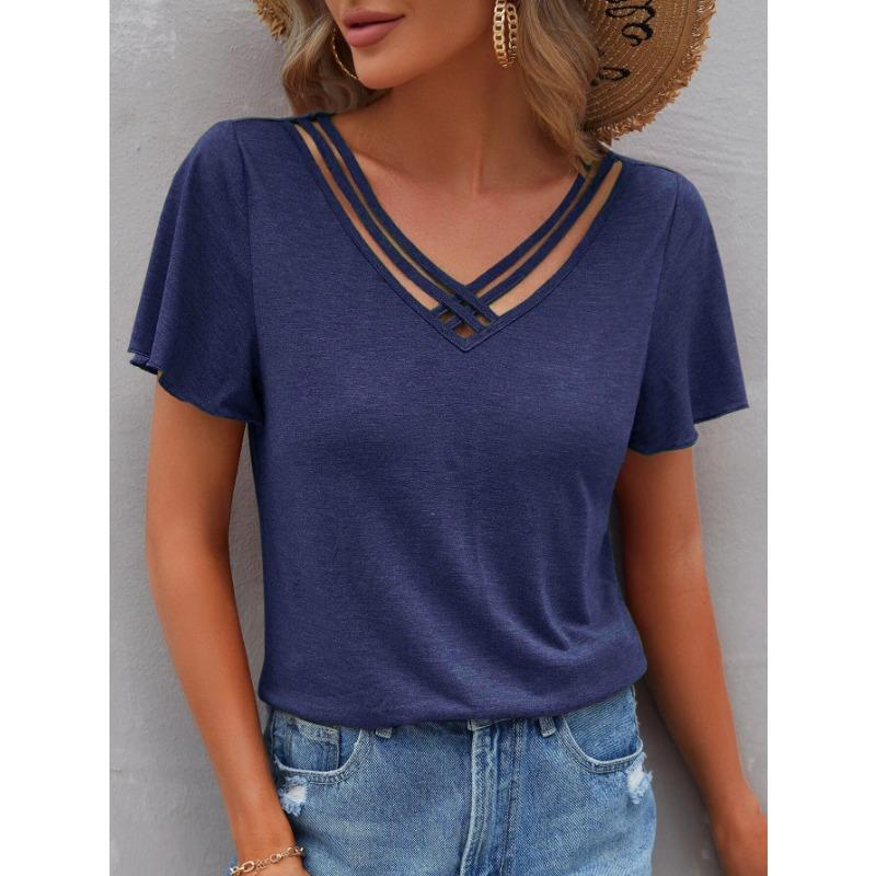 Summer Solid-colored Short-sleeved Tops Simple Style Women's T-shirts