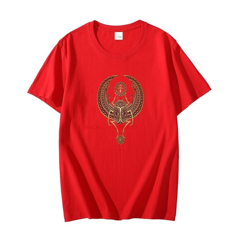 Classic T Shirt For Unisex Graphic T Shirts Red Winged Egyptian Scarab With Ankh Oversized Tshirt Cotton Tshirt Unisexs Clothing