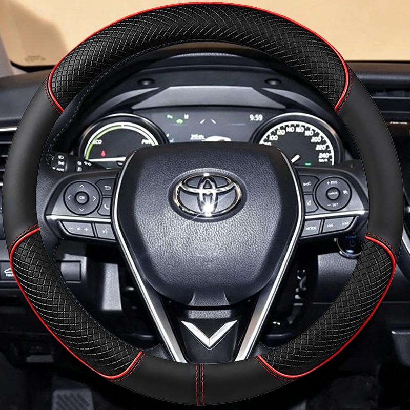 Coprivolante per Auto Antiscivolo in Pelle Scamosciata Nappa Nera Cucito a Mano per Toyota Camry - Accessori Interni Auto