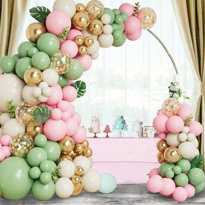 109 bucăți verde alb roz tematică arc ghirlandă auriu metal latex baloane baby shower copii fete ziua de naștere decorare fundal