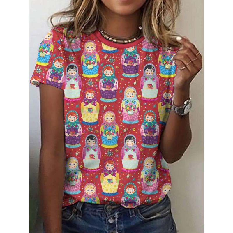 3D Print Women Round Neck Short Sleeve T Shirt Tees Harajuku Y2K Top Female Clothing