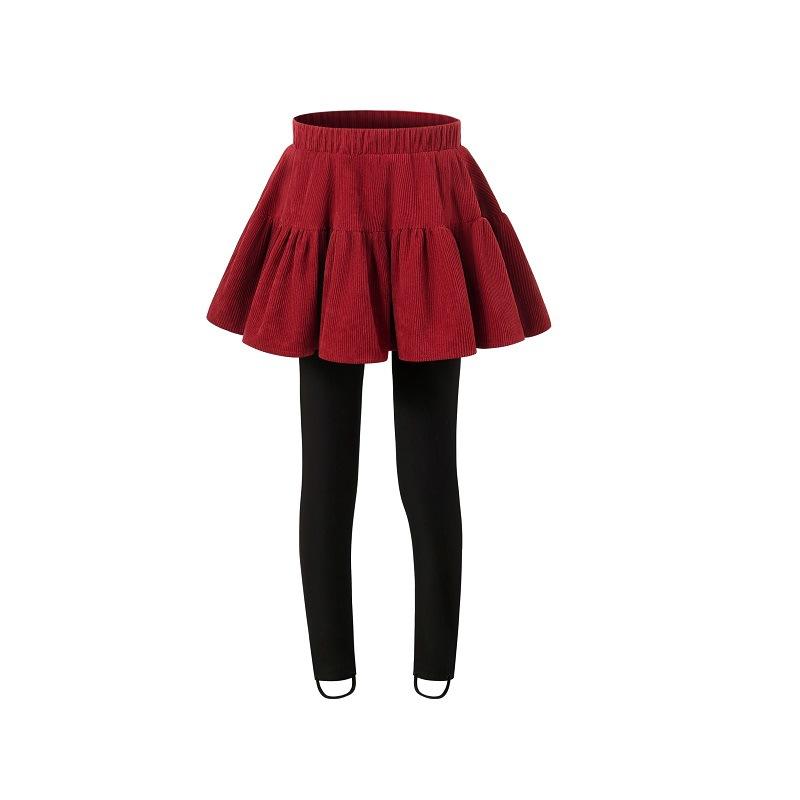 Teens School Girls Culottes Fleece Lined Skirt-Pants Winter Thickened Skirted Leggings Kids Fake Two-Piece Pleated Skirt Tights