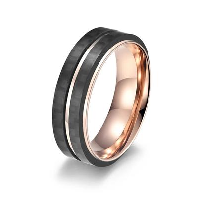 Schwarzer Carbonfaser-Ring, Jubiläumsschmuck, Herren-Ehering, blau/roségoldener Edelstahl-Verlobungsring für Mann und Frau