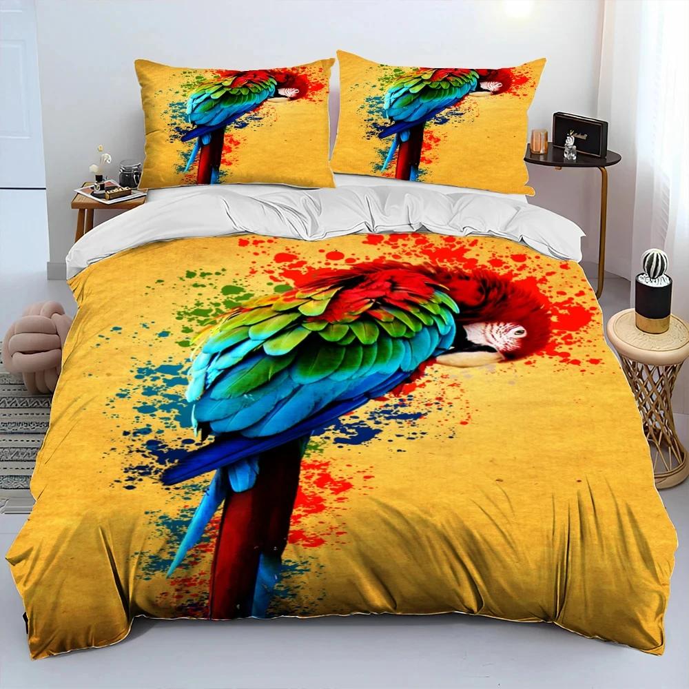 Colorful Parrot Macaws Birds Comforter Bedding Set,Duvet Cover Bed Set Quilt Cover Pillowcase,King Queen Size Bedding Set Adult