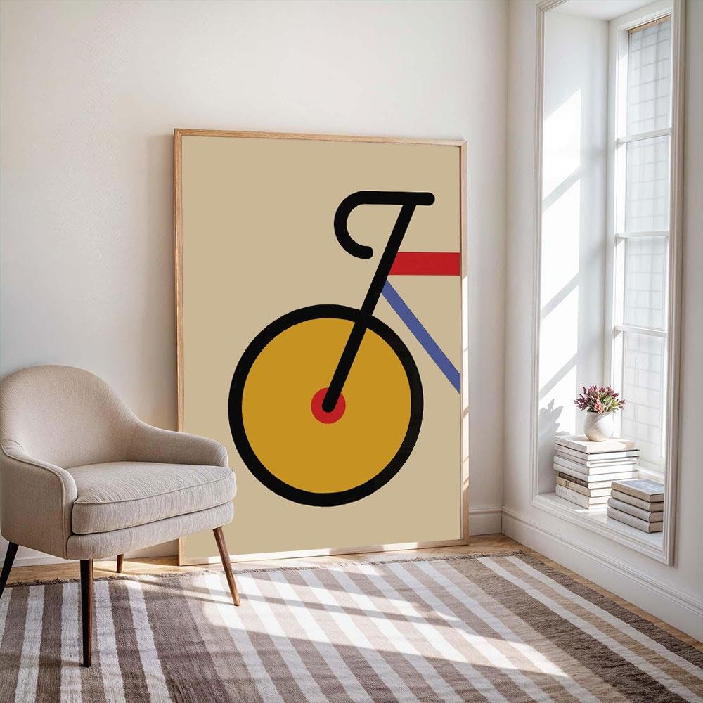 Retro Bauhaus Bicycle Geometric Shape Line Wall Art Prints Canvas Painting Poster Picture for Living Room Waterproof Home Decor