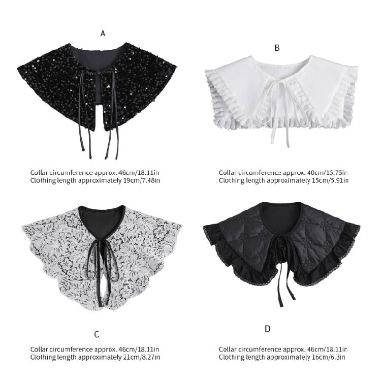 Sophisticated Sequins Quilted Cape False Collar Chinese Elegant Ruffled Lace Layering Shawl Clothing Accessory for Dress