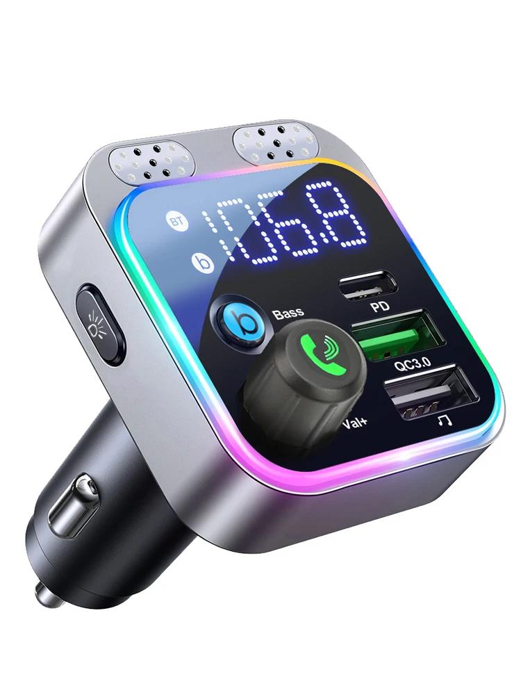 Bluetooth 5.0 FM Transmitter For Car FM/AUX Bluetooth Car Adapter Car Charger Bass Boost 3 Ports Charger Bluetooth Adapter