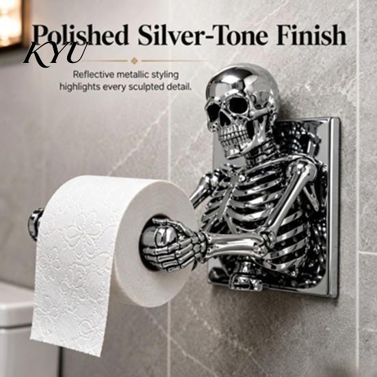 Funny Gothic Housewarming Gifts Skeleton Toilet Paper Holder, Wall Mount Skull Tissue Bathroom Decor Roll Organizer Stand, Spooky Halloween Decoration
