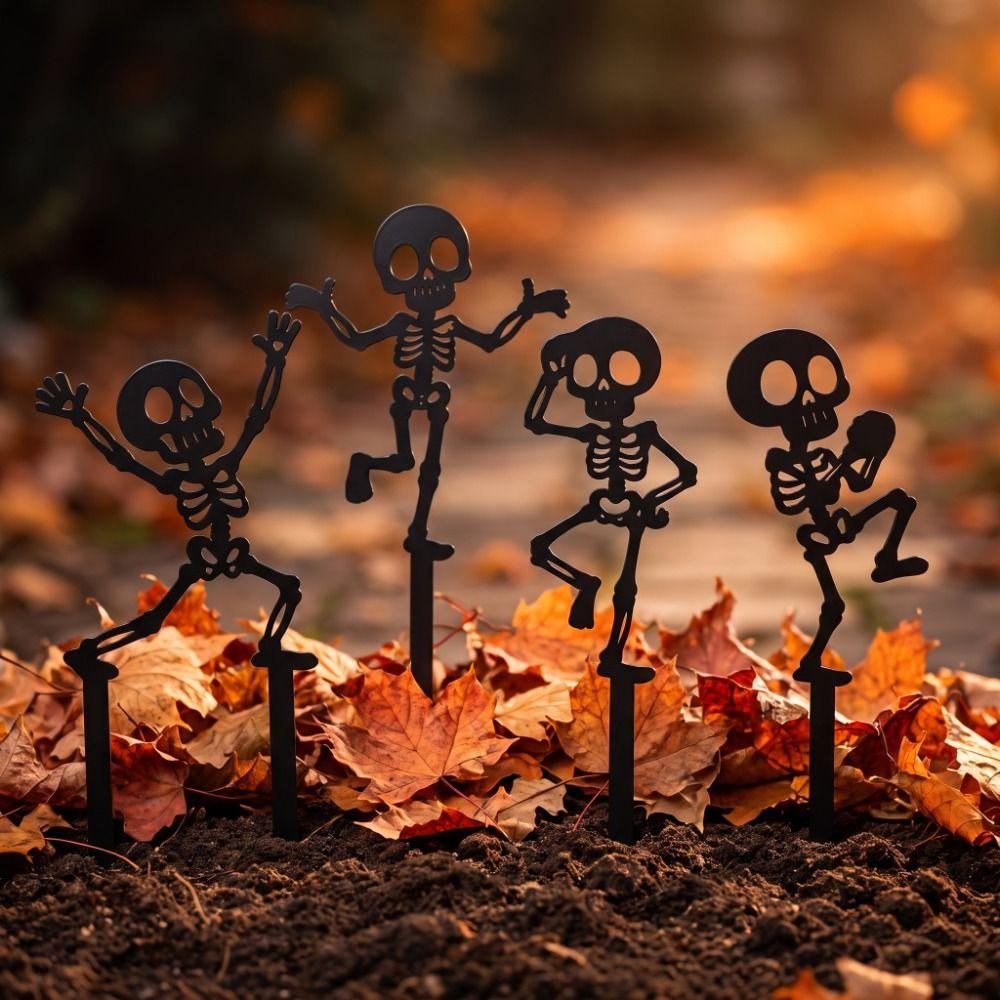 Dancing Skeleton Garden Stake Decorations Skull Humorous Art Stakes Garden Entry