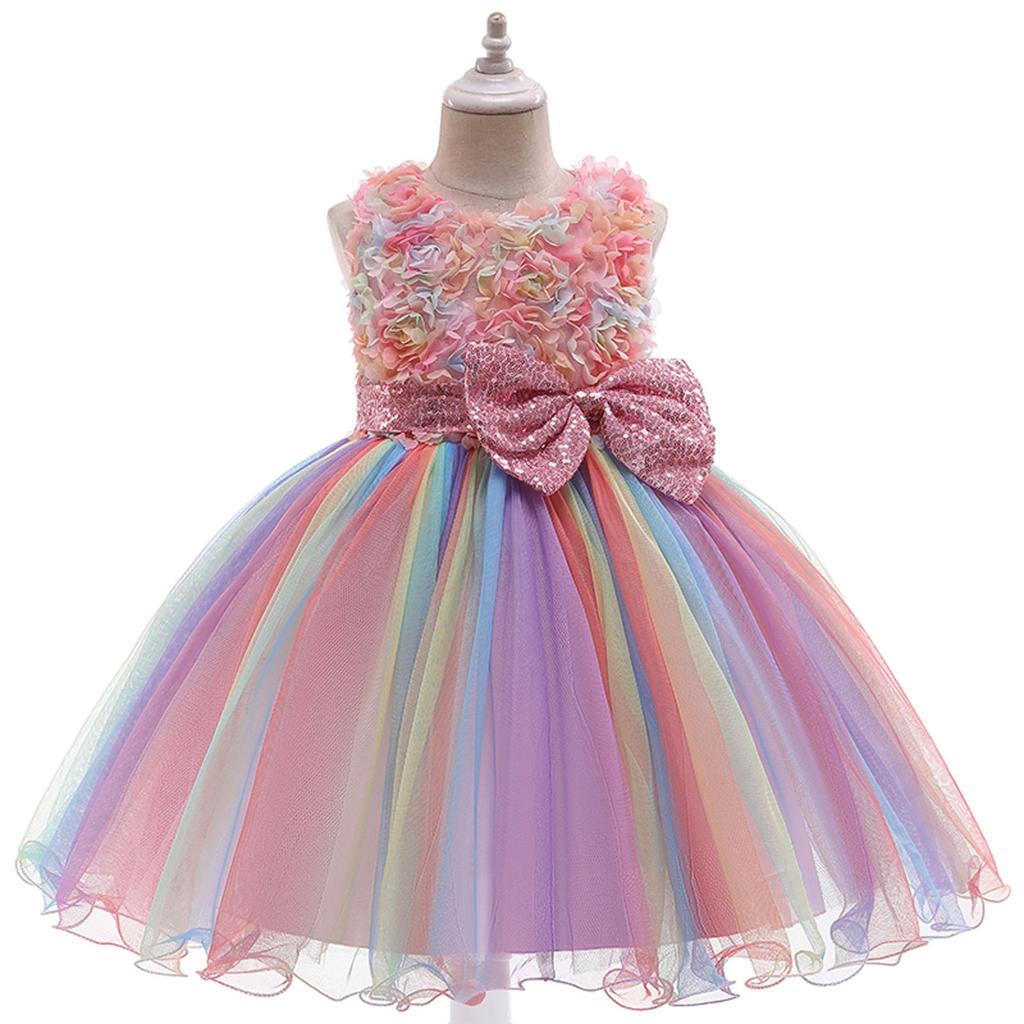 Vestido Para Niñas Pequeñas Color Net Yarn Bowknot Birthday Vestido Para Niñas Pequeñas Color Net Yarn Bowknot Birthday