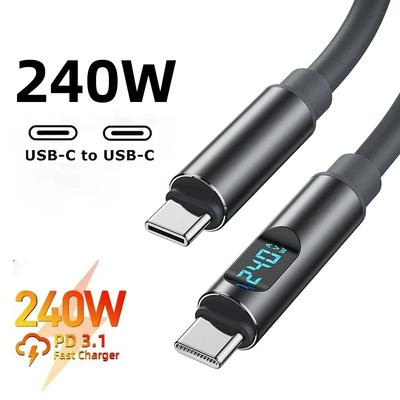 Cabo USB-C de Carregamento Rápido PD de 240W com Display de Potência, Cabo de Transferência de Dados de Alta Velocidade de 480 Mbps para iPhone 15 16 17, Telefones Samsung e Huawei