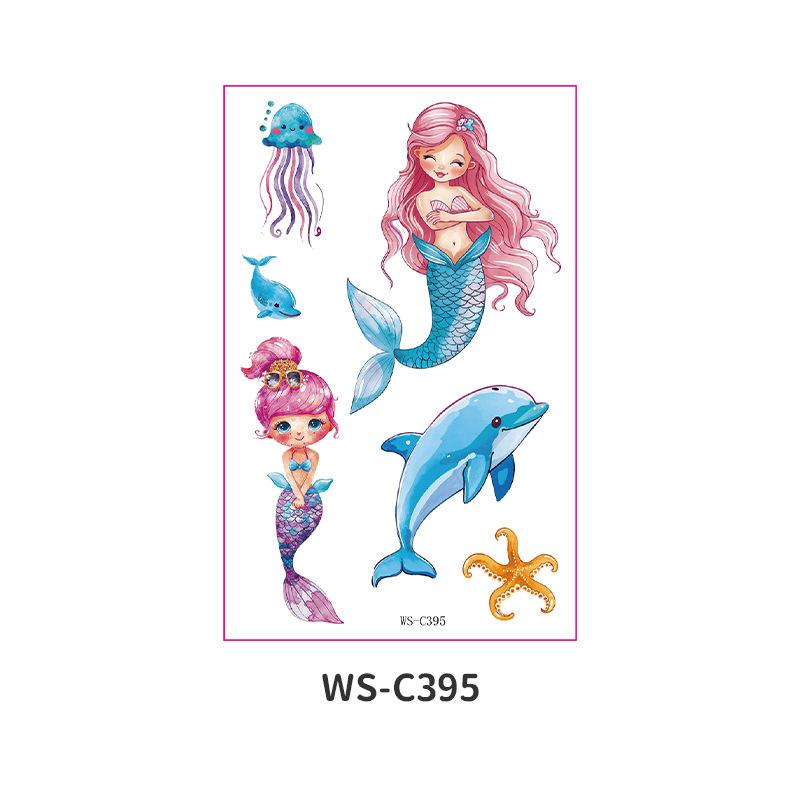 Children's Cartoon Mermaid Tattoo Sticker Pink Princess Waterproof Cute Fun Disposable Bonus Sticker