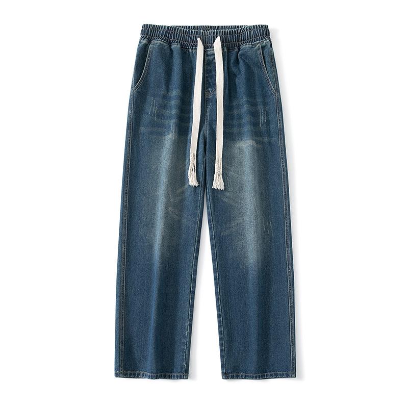 Retro Grinding White Jeans Men's Autumn High Street Loose Straight Laziness Style Floor Trousers