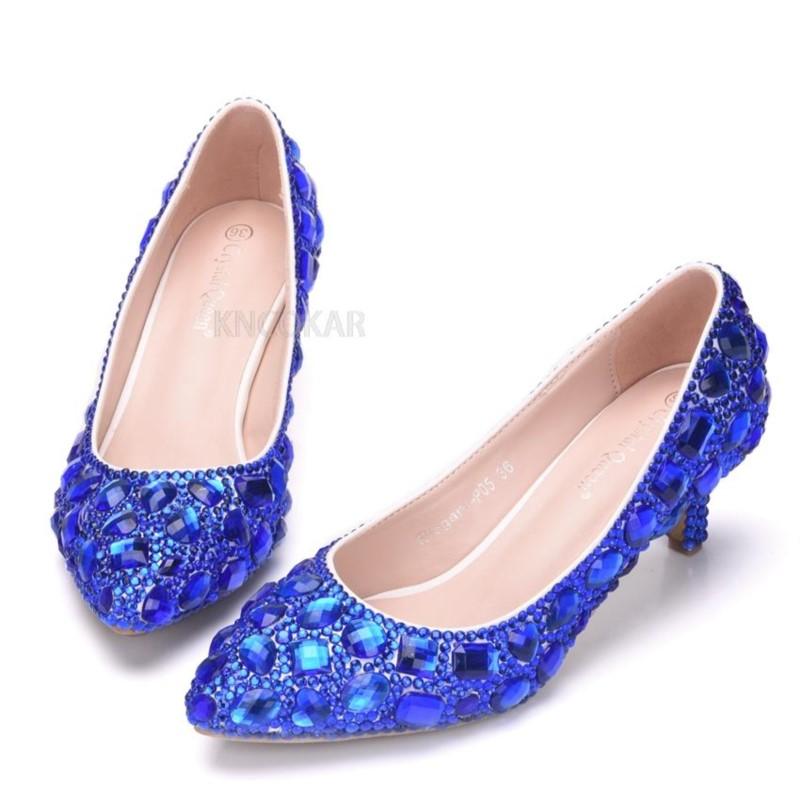 Dámské lodičky Ručně vyráběné Dámské Vznešené Diamantové Svatební Boty Sexy Dámské Šaty Vysoké Podpatky 5CM