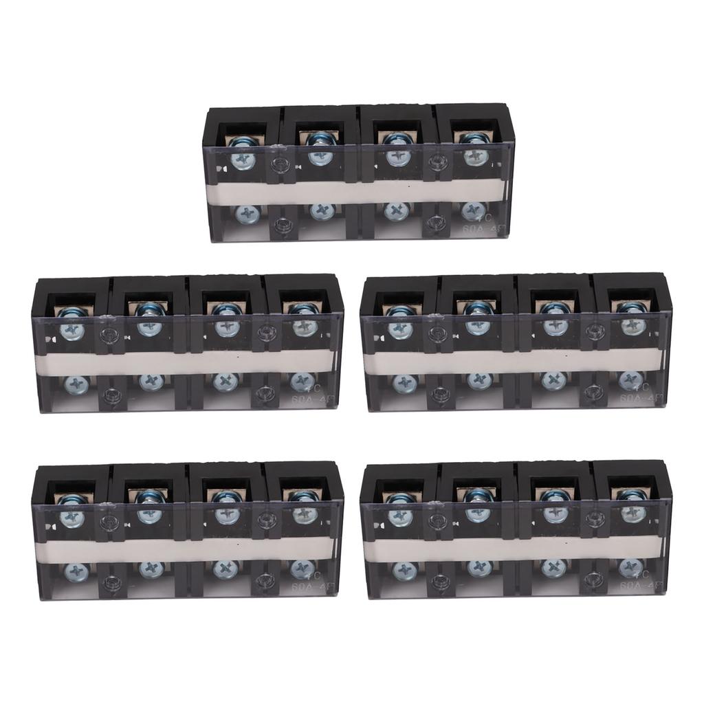 5Pcs Screw Terminal Strip Blocks 60A 4 Positions Copper Plastic 60A Terminal Block for Electrical