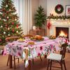 Cute Pink Christmas Tablecloth, Snowman Print, Waterproof Household Party Holiday Decoration Rectangular Dining Table Cloth