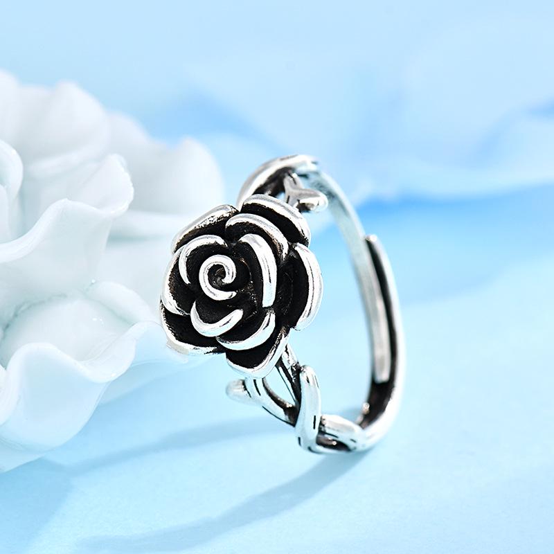 

Не тускнеющее кольцо из мельхиора в виде розы - Ретро, легкая роскошь, открытый дизайн для указательного пальца Adjustable Opening