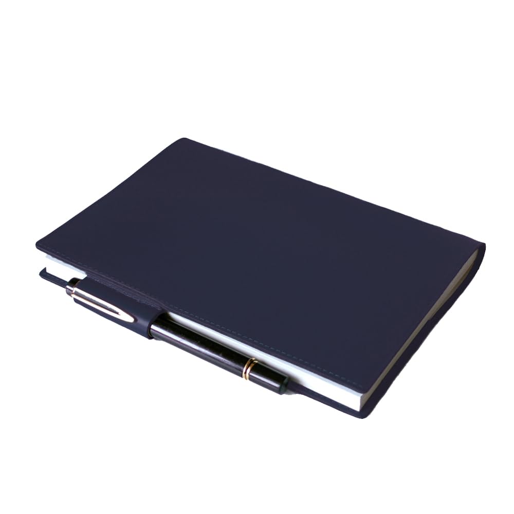A5 Size Planner Cover with Pen Hobonichi Techo Cousin Size Compatible Not Holder, (Planner Included) (Navy)
