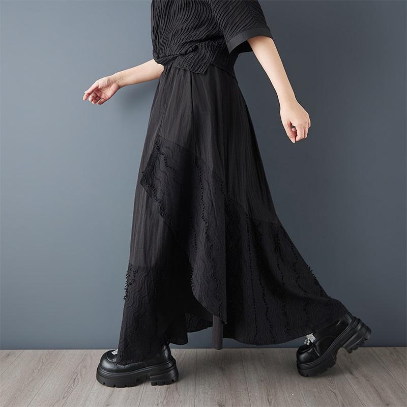 Taille plus noir Taille haute patchwork de dentelle vintage Printemps été automne décontracté ample long pour femme jupes jupe femme