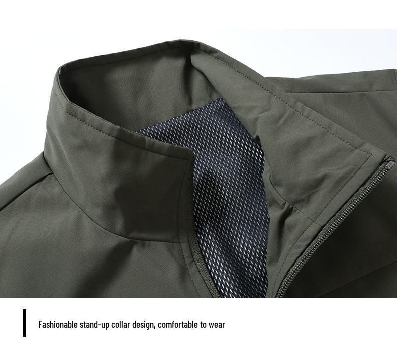 Spring Men's Breathable Outdoor Photography and Fishing Vest with Stand Collar and Logo Print