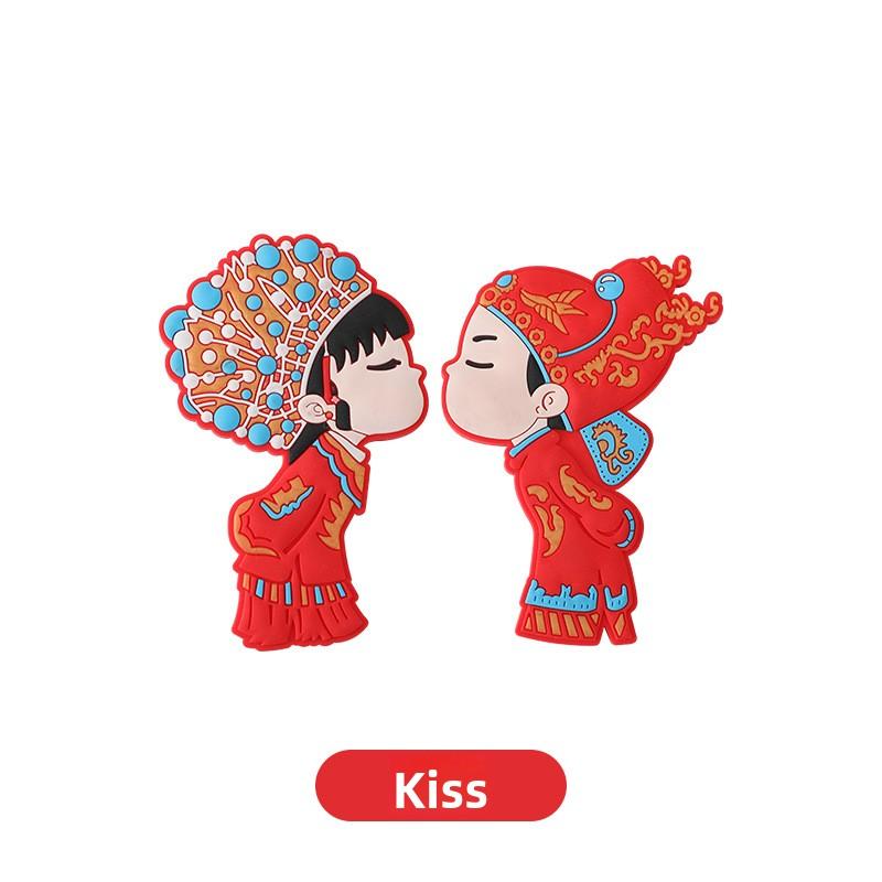 Hochzeitskühlschrankmagnet, Frischvermähltes Dreidimensionales Herzförmiges Chinesisches Stil, Festlich und Fröhlich Magnetischer Magnet