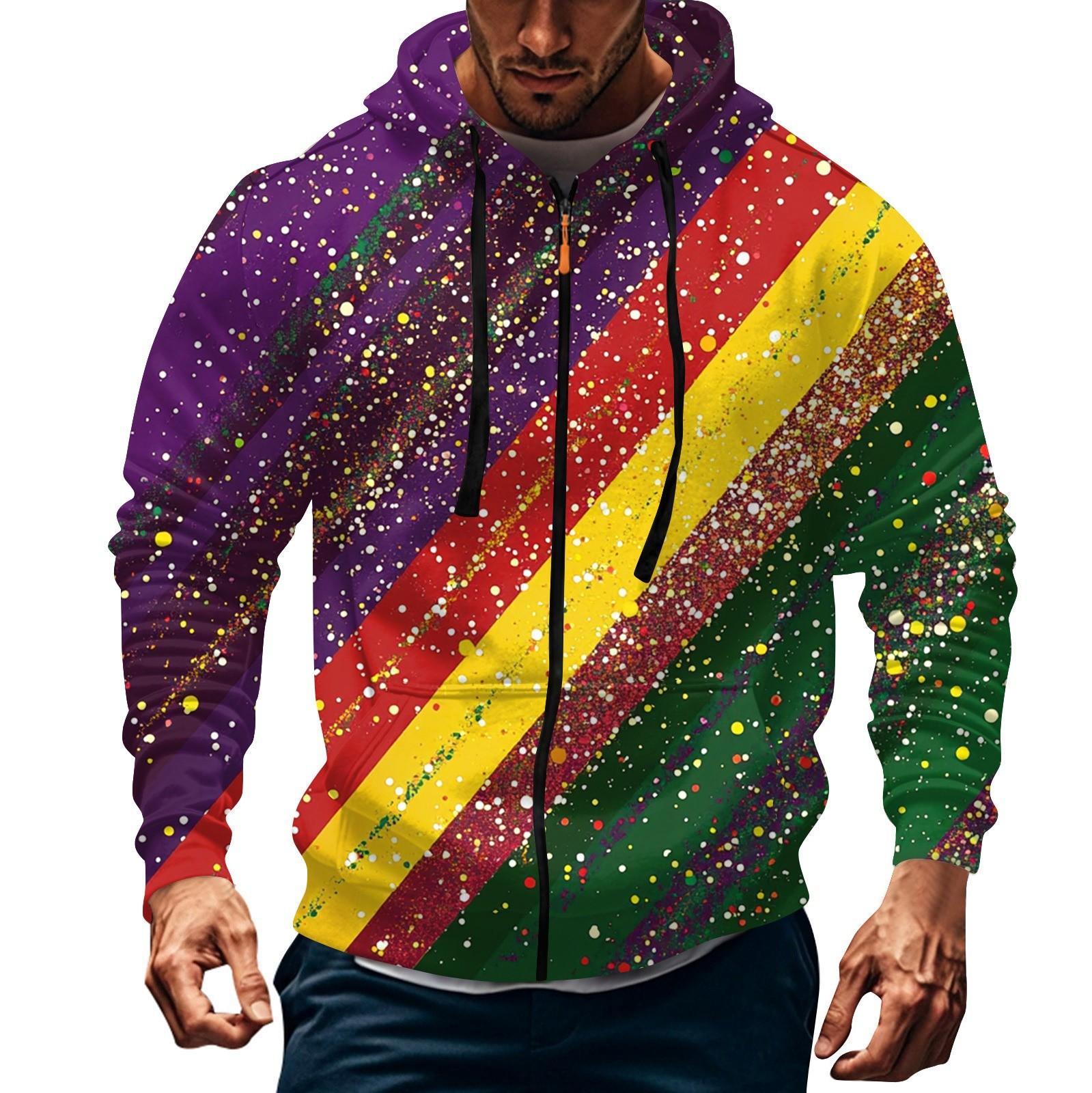 

Мужская спортивная повседневная флисовая толстовка с капюшоном с карнавальным принтом, кардиган с капюшоном на молнии и множеством карманов, пальто с капюшоном XL