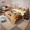 3pcs Merry Christmas Santa Claus Gold Printed Quilt Set Multi Size Dormitory Bedding Holiday Decoration Machine Washable