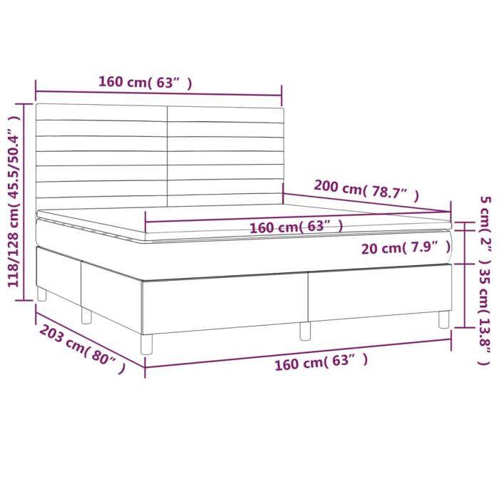 VidaXL Sommier à Lattes de Lit avec Matelas LED, Lit Rembourré, Lit Double, Lit Adulte de Chambre à Coucher Intérieur, 3136192