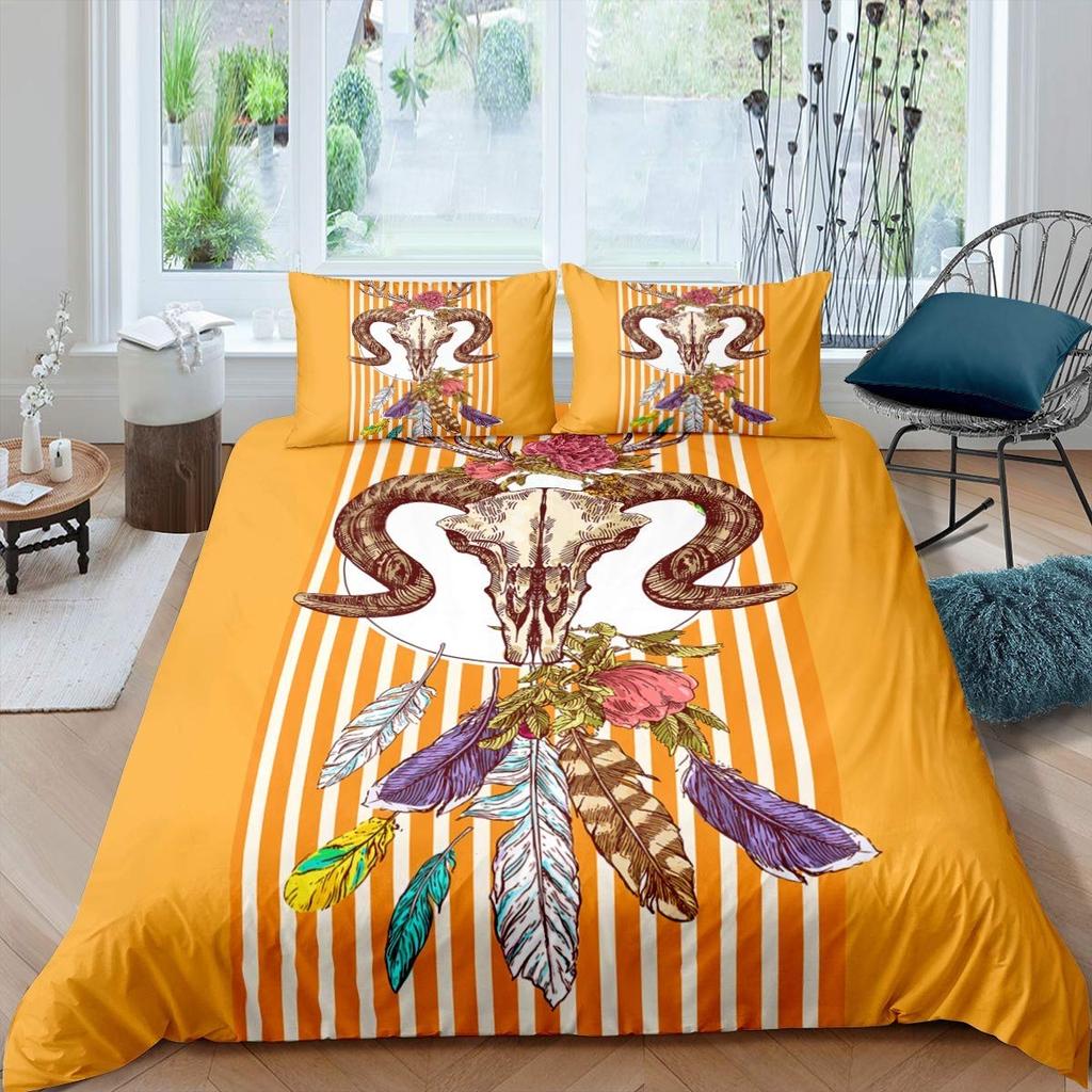 Zestaw poszwy na kołdrę Czaszka Owcy Rozmiar King Queen Zestaw pościeli Pióro Łapacz Snów Mikrofibra Fioletowy Fale Morskie Łódź Pokrowiec na kołdrę