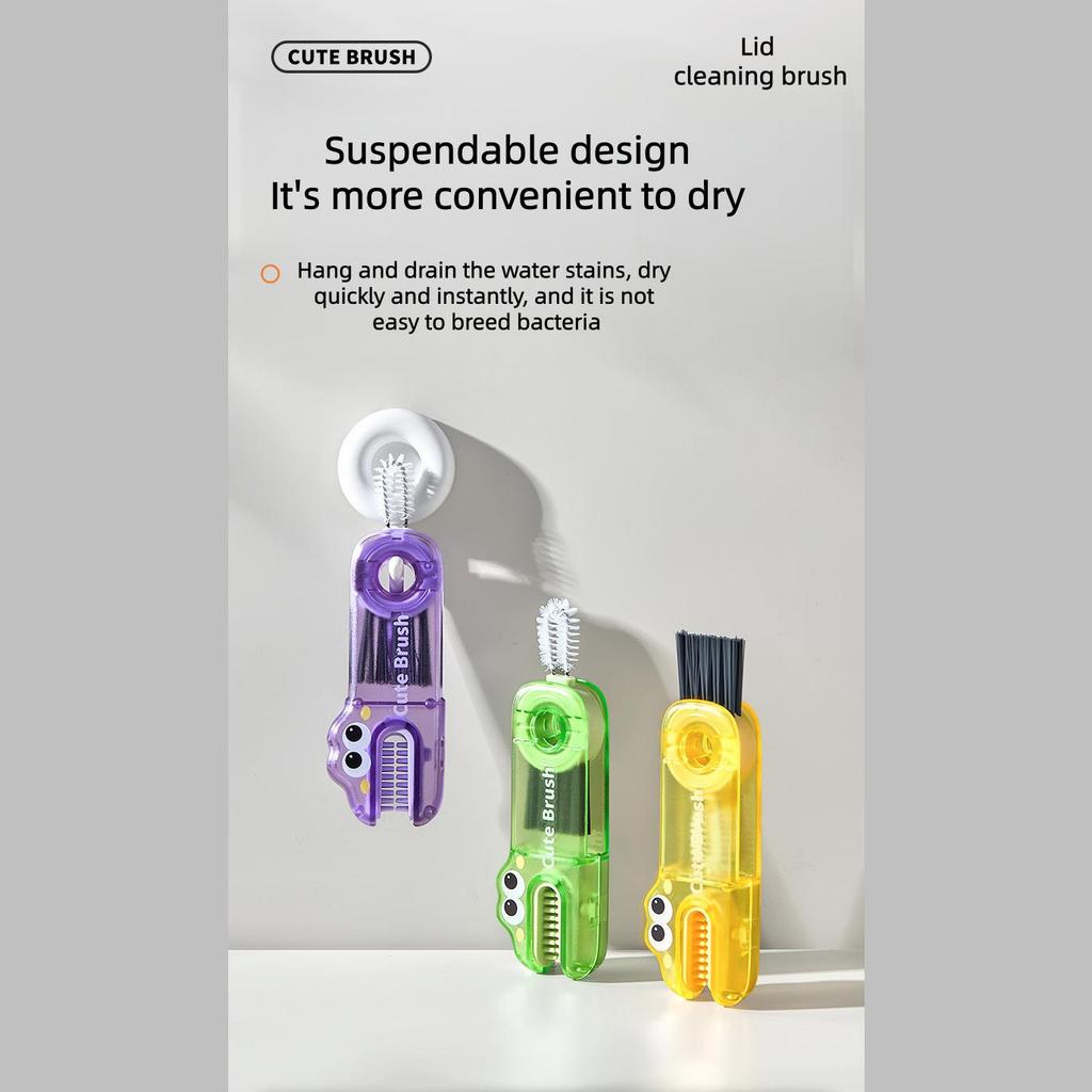 Three-in-one Cleaning Brush Shark Style Kitchen Portable Purple Green Yellow 1pcs