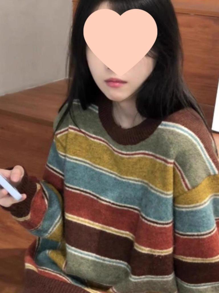 Women's Retro Striped Color Block Pullover Sweater - Spring/Summer Loose Knit Top