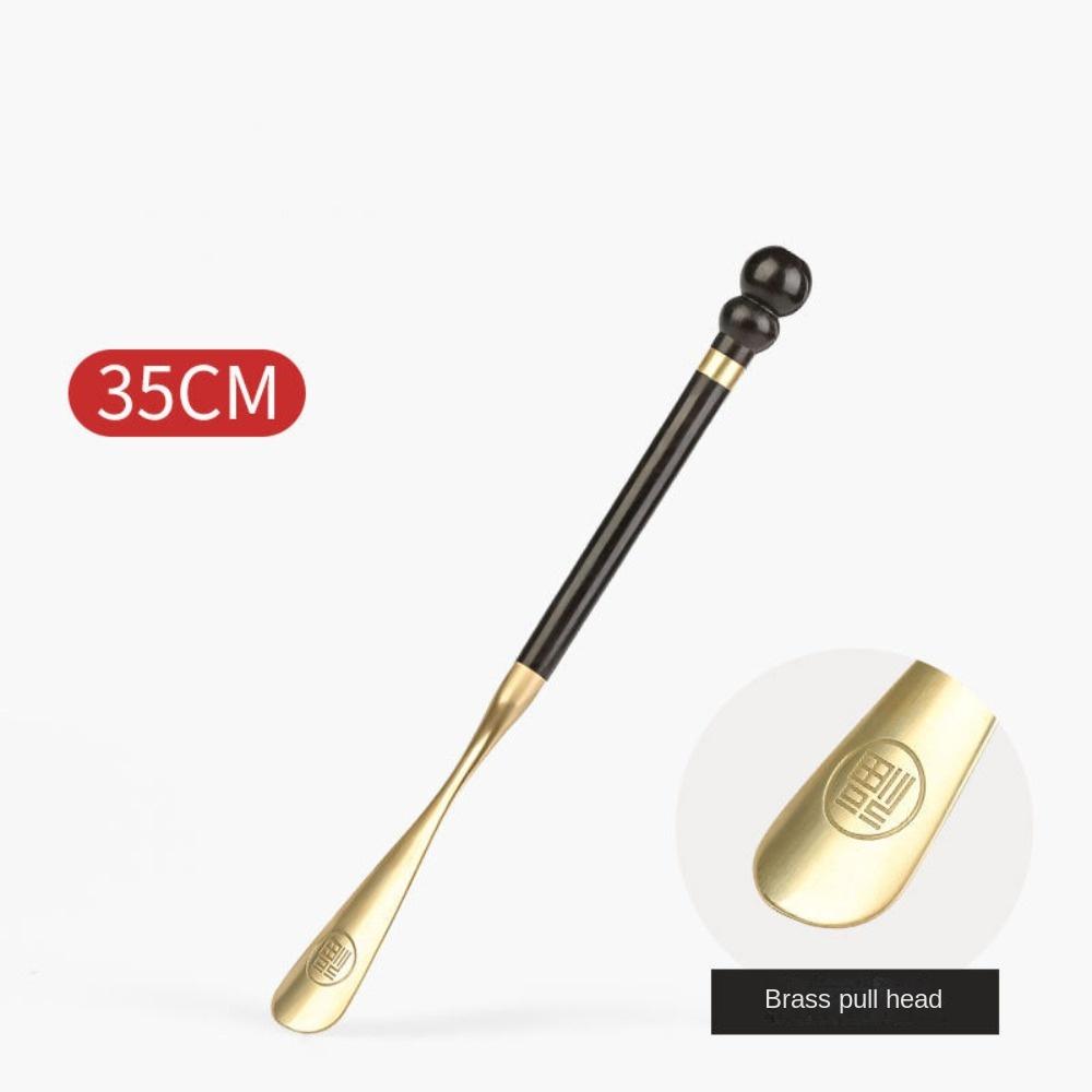 Portable Long Handle Wooden Shoes Lifter Wood Brass Head Shoe Horn Wearing Long Handle
