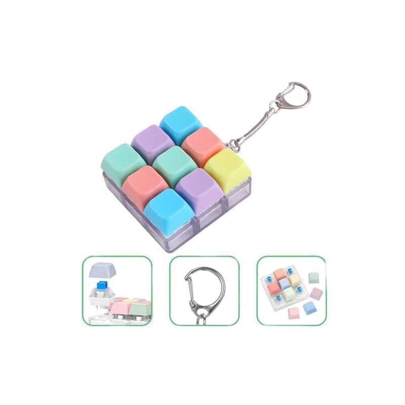 9-Button Fidget Keyboard Keychain, Stress Relief Finger Toy for Adults, Color Fidget Keyboard (A)