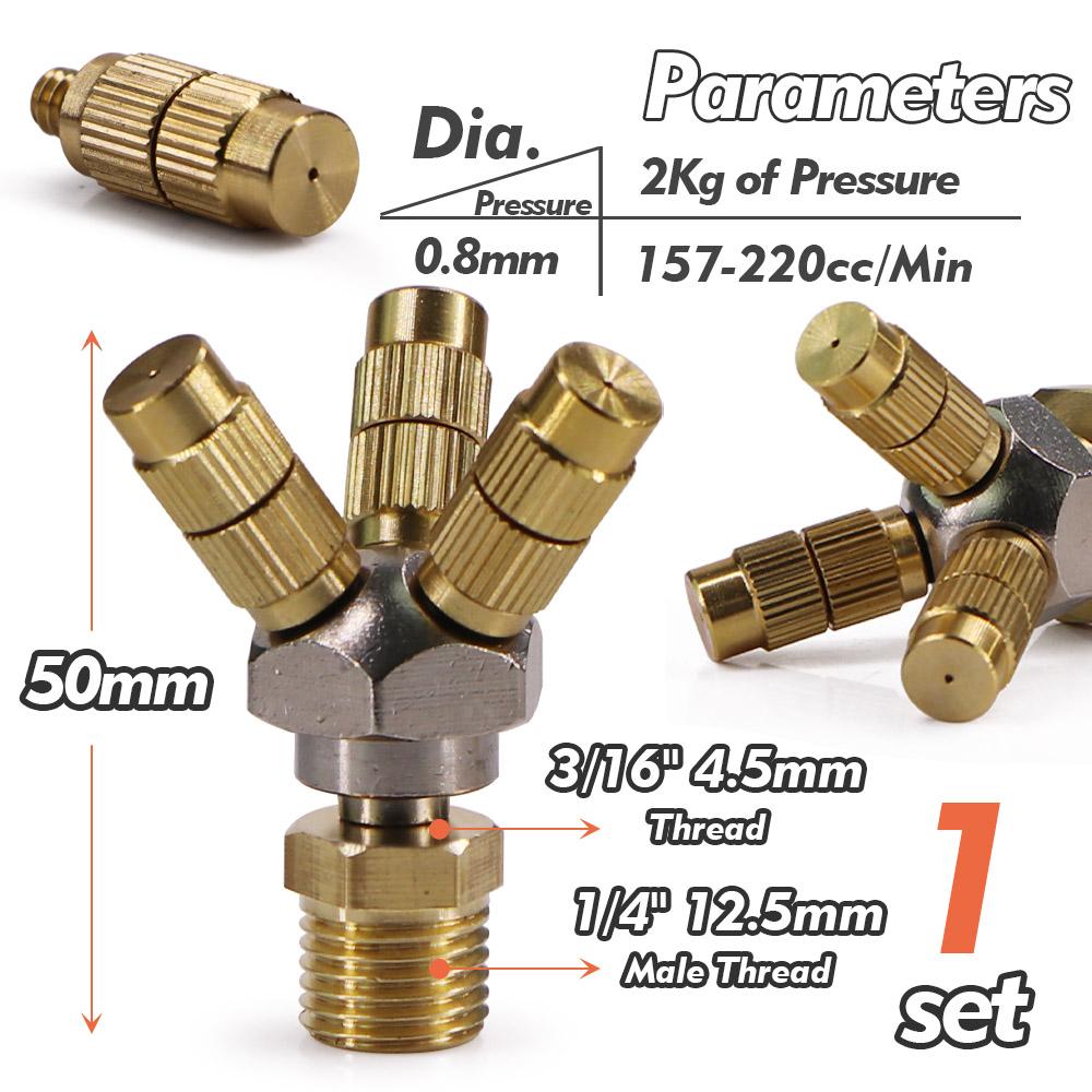 

3/4/5-Head Adjustable Brass Misting Nozzles w/ Base Adapter 0.8mm Atomizing Sprayer Outdoor Courtyard Garden Cooling Humidifying