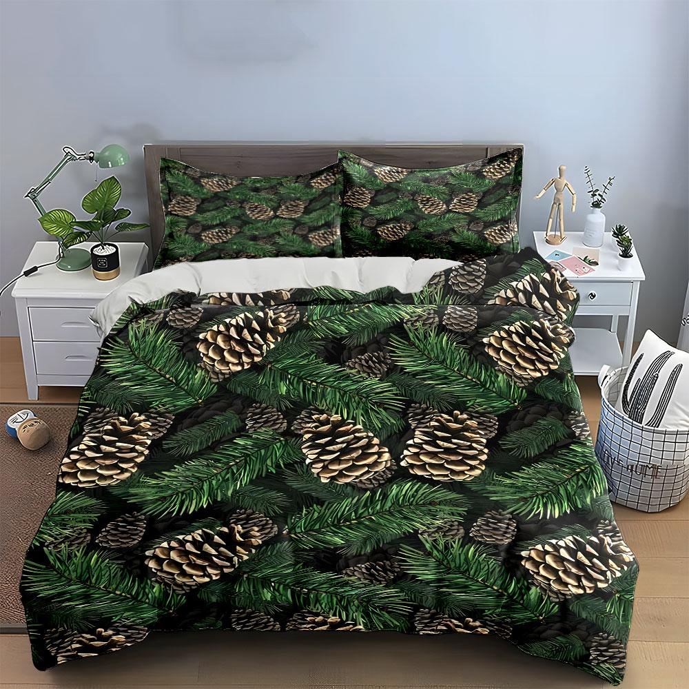 Christmas Pinecone and Evergreen Set Kid's and Adults' Bedroom Decor, Exquisite Three-piece Bedding Set Gift