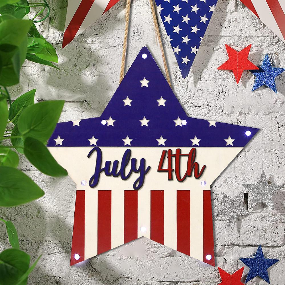New American Independence Day Wooden Sign Home Decor With Light Star Design
