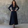 Women's Vintage Velvet Long Dress with Notched Lapel and Single-Breasted Waist-Cinching Design