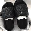 2024 High-Version SMF-K Fur Slippers: Thick-Soled Leather & Velvet Cross Design in Black/Gray