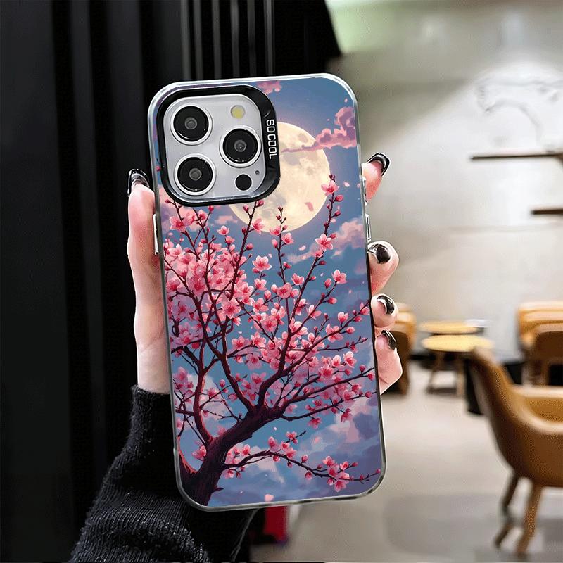 Dreamy Night Cherry Blossom Tree Soft Phone Case for iPhone 15 16 17 Pro Max 17Air 16E 14 Plus 13 12 Mini Shockproof Cover Back