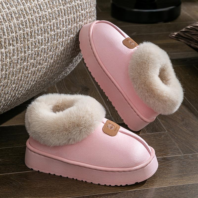 

All-inclusive cotton slippers for women to wear in winter, piled and thickened non-slip and warm snow boots for couples, home fluffy cotton shoes 36-37