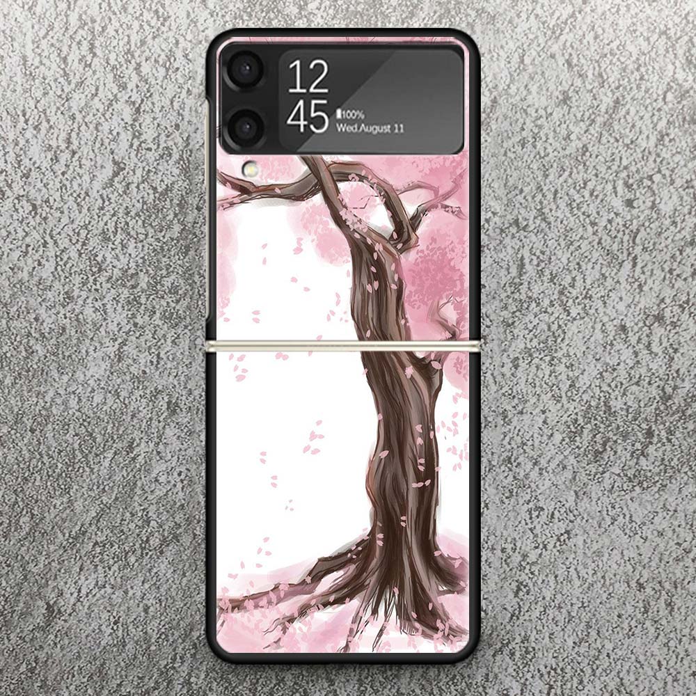Cherry Blossom Tree Print Case For Samsung Galaxy Z Flip 3 4 5 6 7 5G Phone Shell Flip7 Flip6 Flip5 Flip4 Flip3 Pattern Cover Ga