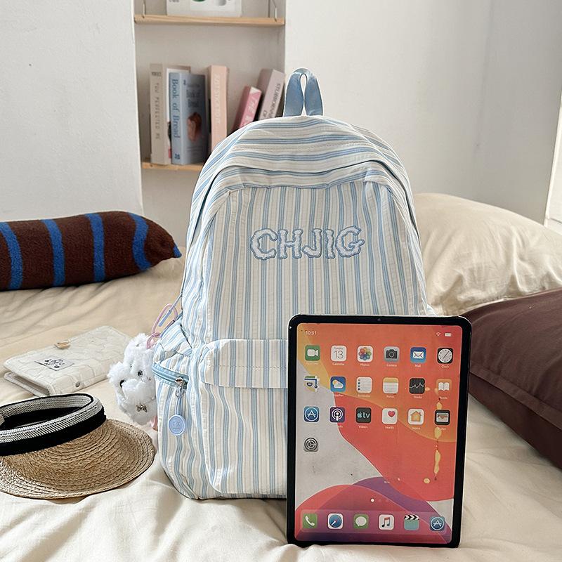 Schoolbag New Mori Ins High-value Fresh and Sweet Candy-colored Striped Backpack High School Students Large-capacity Backpack