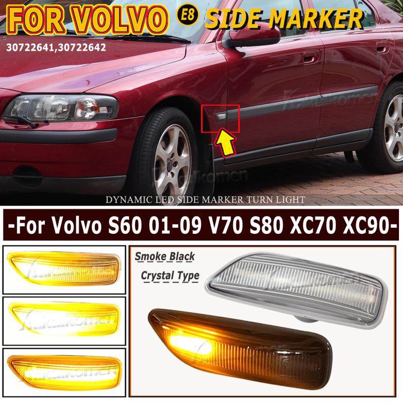 2x For Volvo XC90 S80 XC70 V70 S60 2001- 2009 LED Dynamic Turn Signal Light Side Marker Sequential Lamp Blinker Indicator