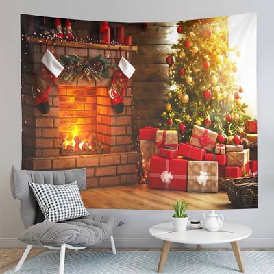 Merry Christmas Tapestry Winter Fireplace Tapestry Christmas Tree Gifts Wall Hanging Home Living Room Bedroom Dorm Tapestries
