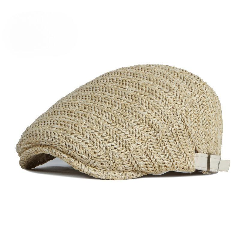 Breathable Straw Flat Cap for Men Women Summer Outdoor Mesh Ivy Cap Retro British Style Cabbie Hat Adjustable Woven Gatsby Cap