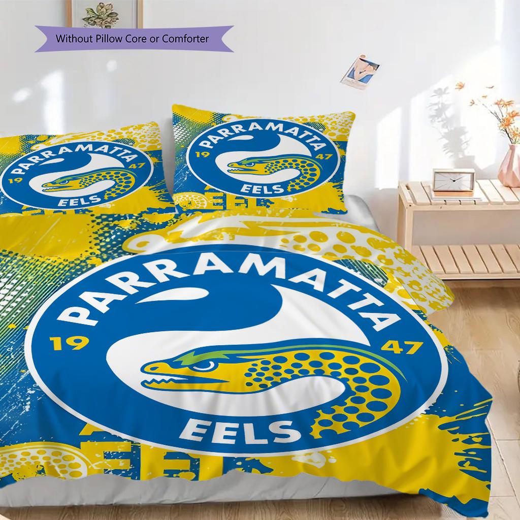 Parramatta Eels Pattern Bedding Quilt Set Quilt Cover Pillowcase Home Decoration Birthday Gift (1 * duvet cover + 2 * pillowcase, without core)