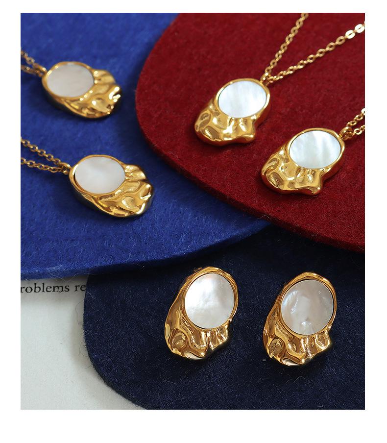 Korean-Inspired Irregular Mother-of-Pearl Pendant Necklace & Earring Gold-Plated Set