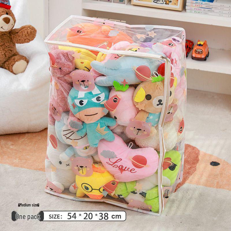 Plush Toy Organizer: Large Capacity Dustproof Zipper Bag with Transparent Design