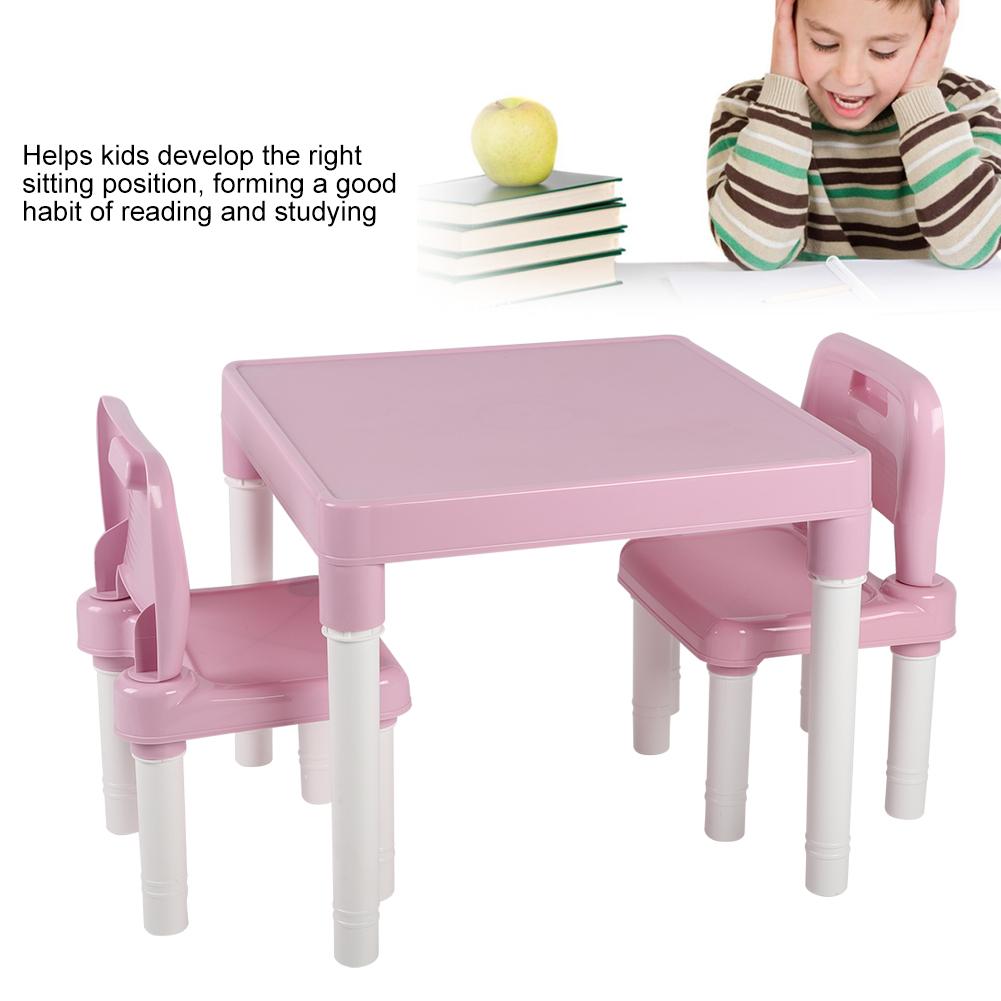 Childrens Kids Plastic Table Chair Set Lrning Studying Desk for Home Kindergarten Blue Green