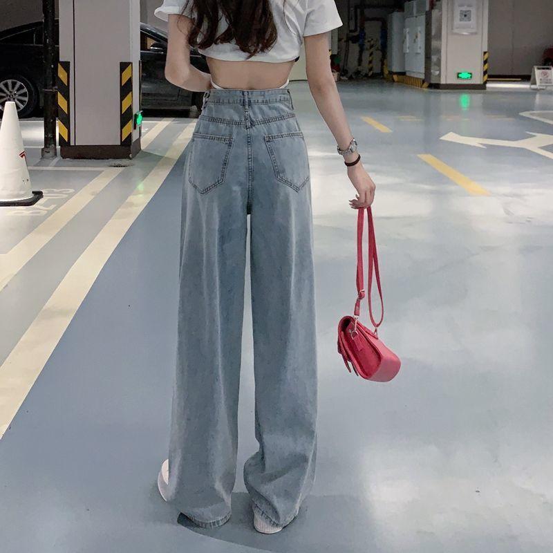 2022 Autumn Korean High Waist Casual retro Wide Leg Pant Women Jeans Slouchy Straight Leg Denim High Street Harajuku Trouser